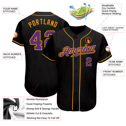 Custom Black Purple-Gold Authentic Baseball Jersey - Sky-Custom