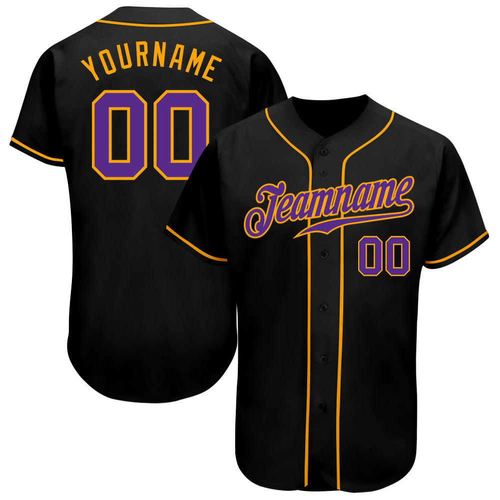Custom Black Purple-Gold Authentic Baseball Jersey - Sky-Custom