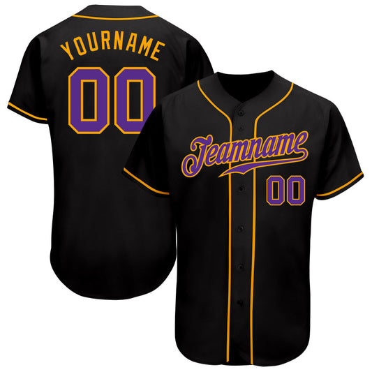 Custom Black Purple-Gold Authentic Baseball Jersey - Sky-Custom