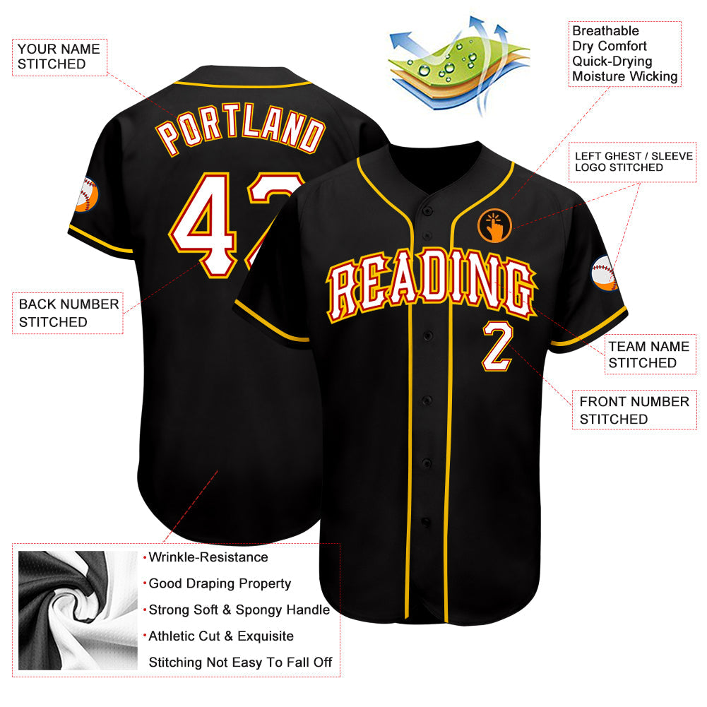 Custom Black White-Gold Authentic Baseball Jersey - Sky-Custom