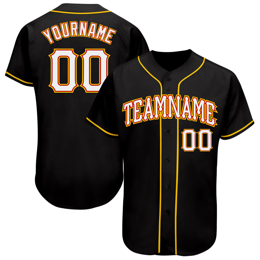 Custom Black White-Gold Authentic Baseball Jersey - Sky-Custom