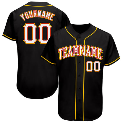 Custom Black White-Gold Authentic Baseball Jersey - Sky-Custom