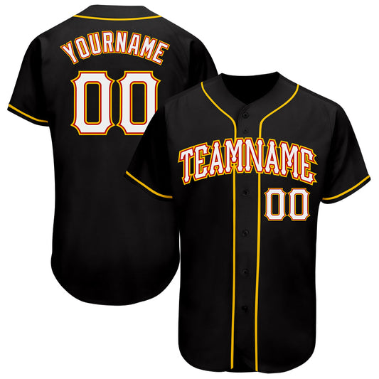 Custom Black White-Gold Authentic Baseball Jersey - Sky-Custom