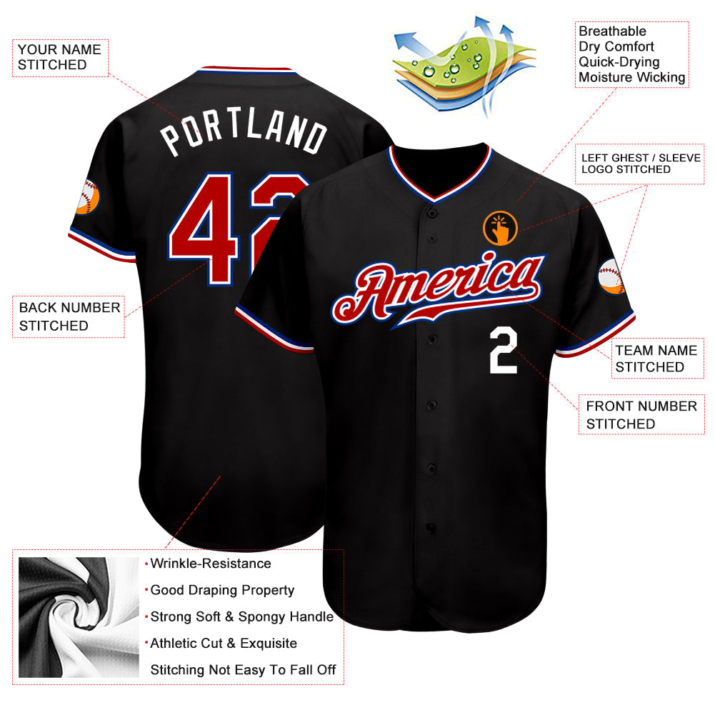 Custom Black Red-Royal Authentic Baseball Jersey - Sky-Custom
