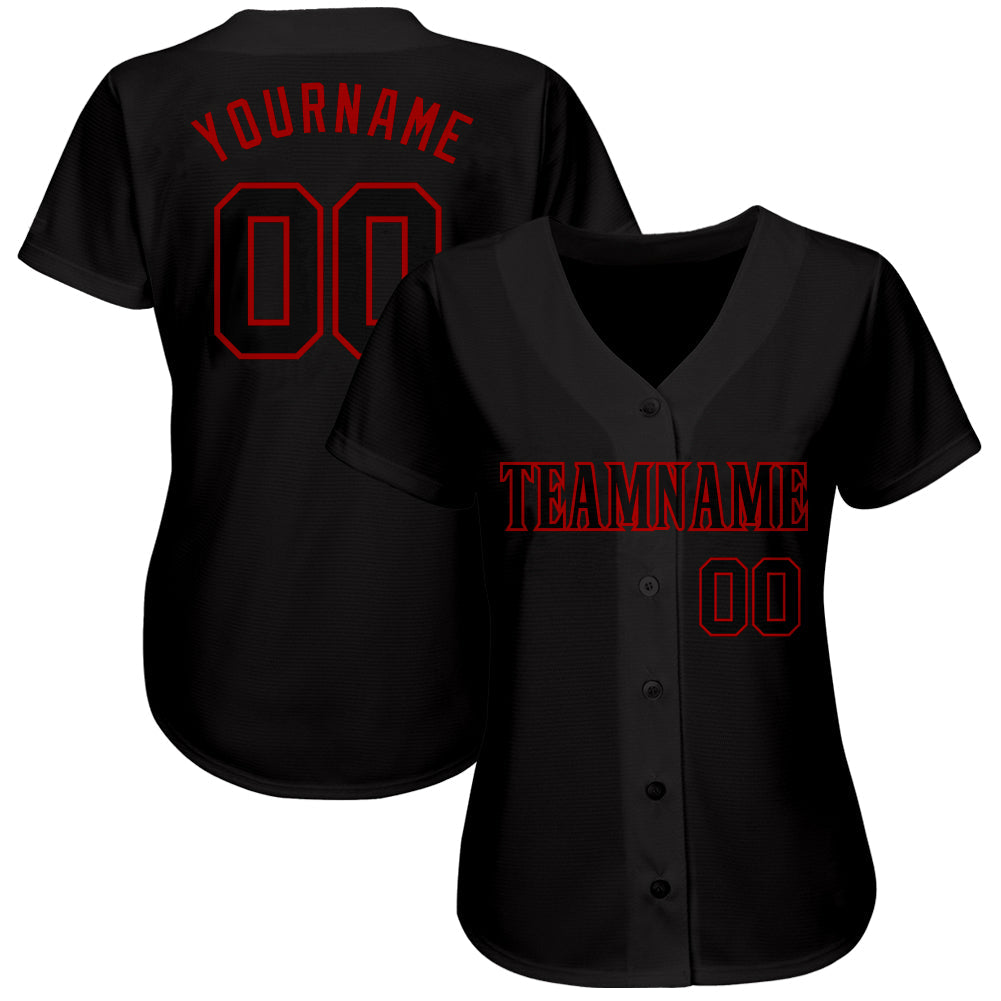 Custom Black Black-Red Authentic Baseball Jersey - Sky-Custom