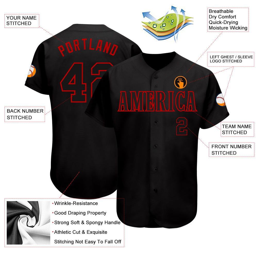 Custom Black Black-Red Authentic Baseball Jersey - Sky-Custom