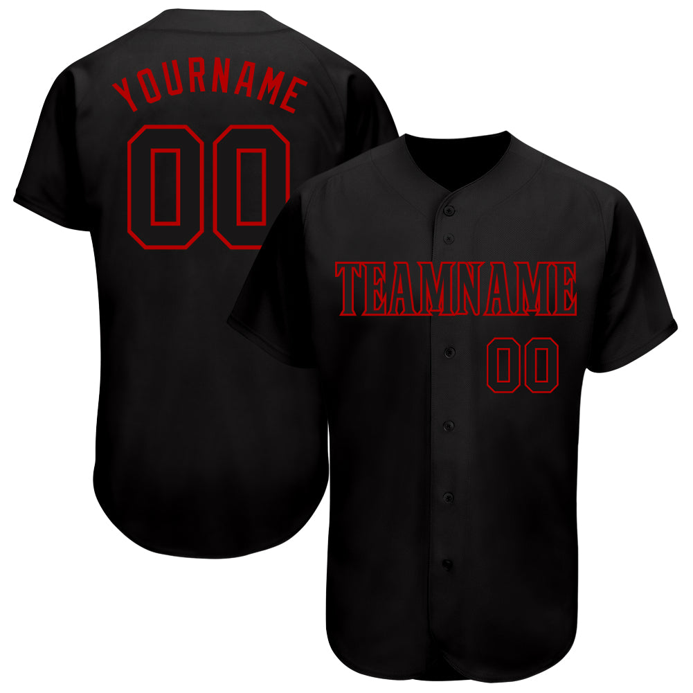 Custom Black Black-Red Authentic Baseball Jersey - Sky-Custom