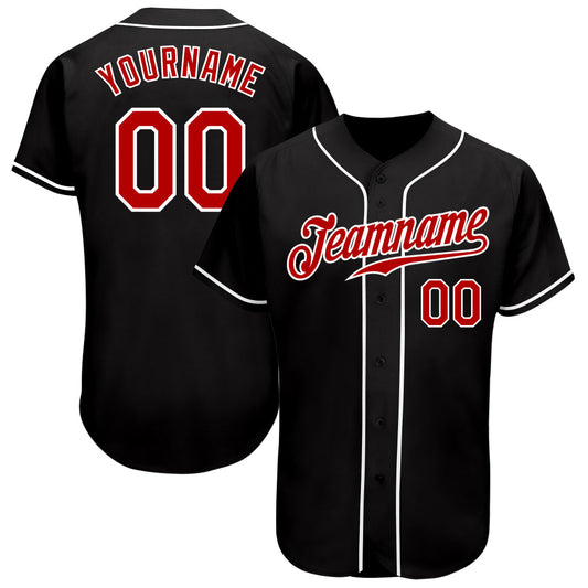 Custom Black Red-White Authentic Baseball Jersey - Sky-Custom