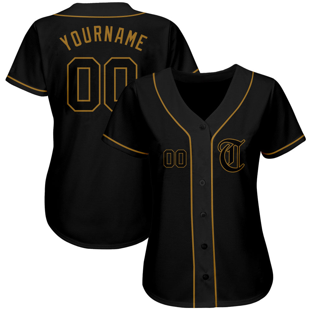 Custom Black Black-Old Gold Authentic Baseball Jersey - Sky-Custom