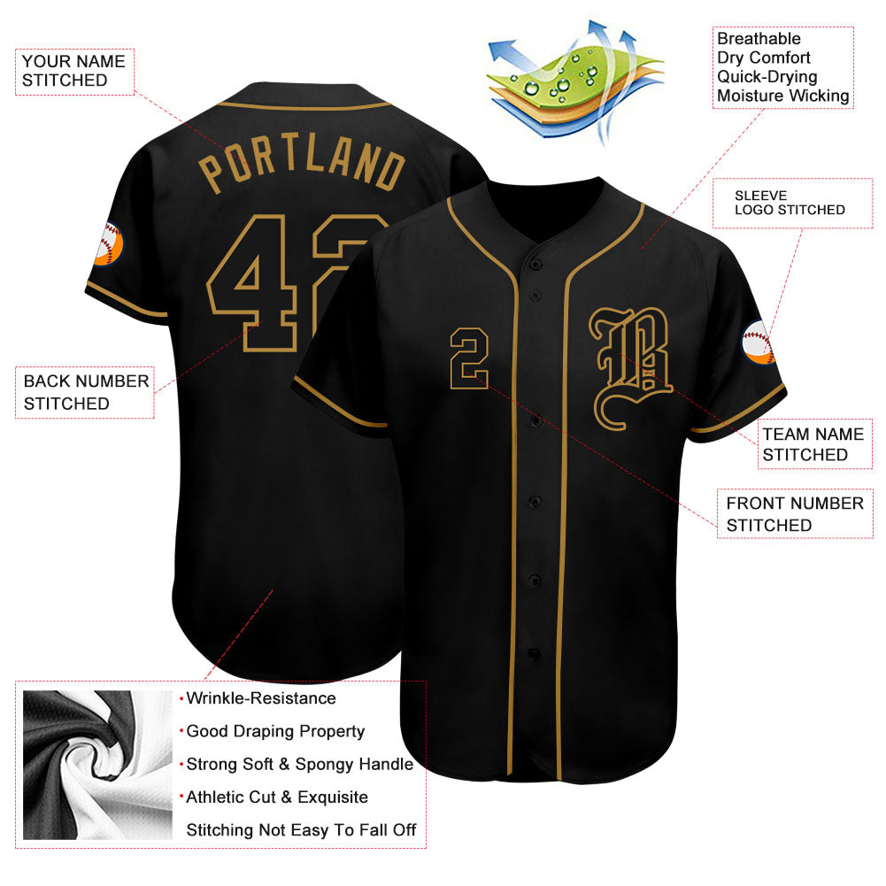 Custom Black Black-Old Gold Authentic Baseball Jersey - Sky-Custom