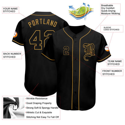 Custom Black Black-Old Gold Authentic Baseball Jersey - Sky-Custom