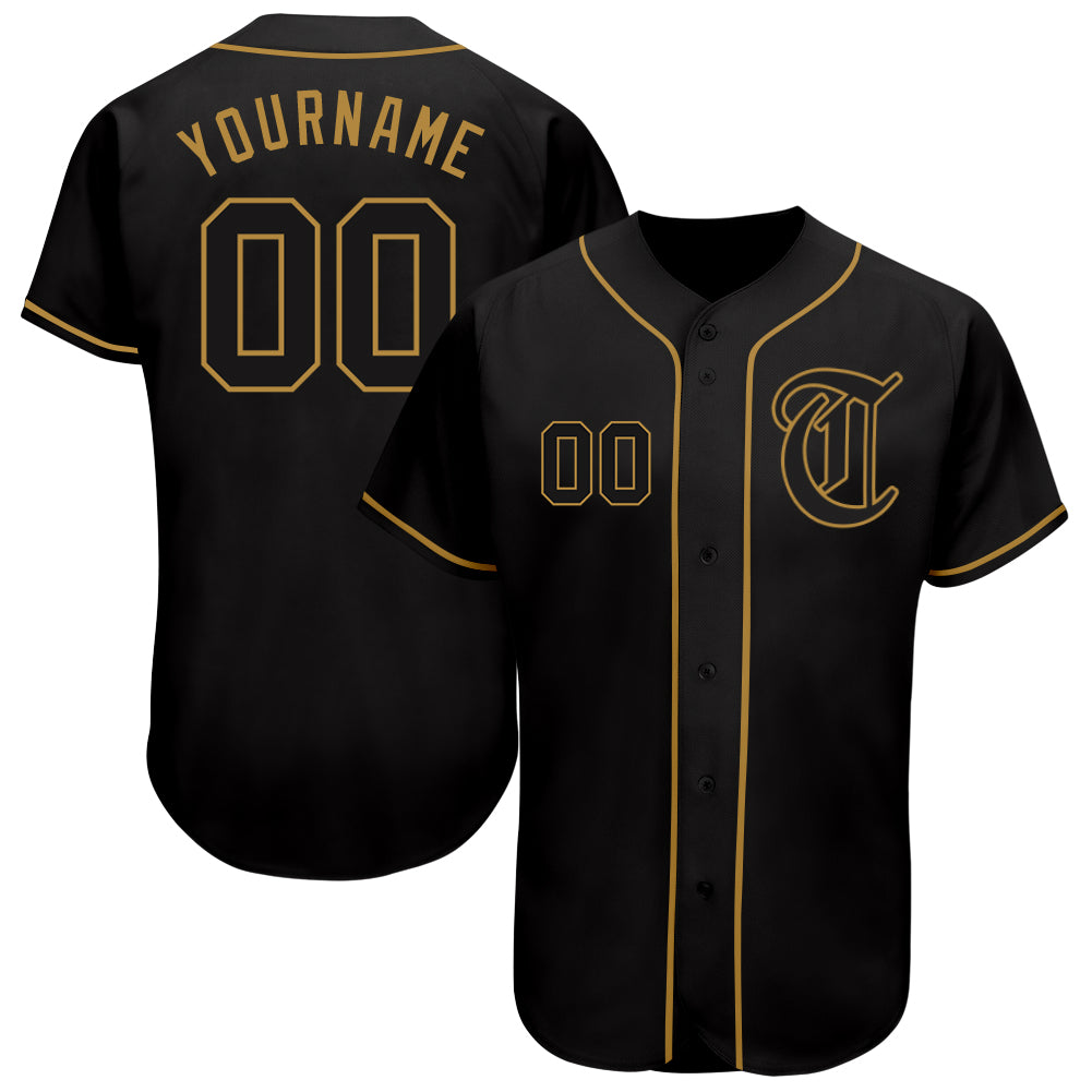 Custom Black Black-Old Gold Authentic Baseball Jersey - Sky-Custom