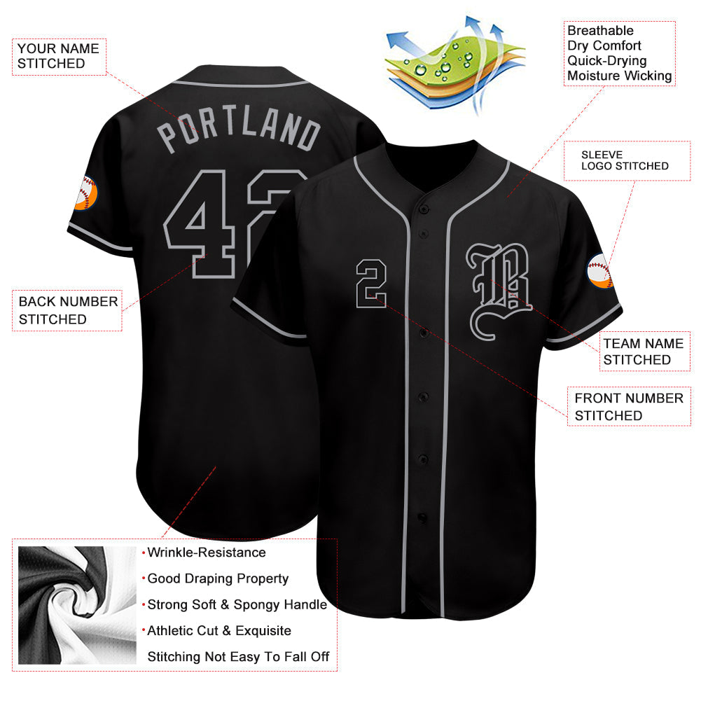 Custom Black Black-Gray Authentic Baseball Jersey - Sky-Custom