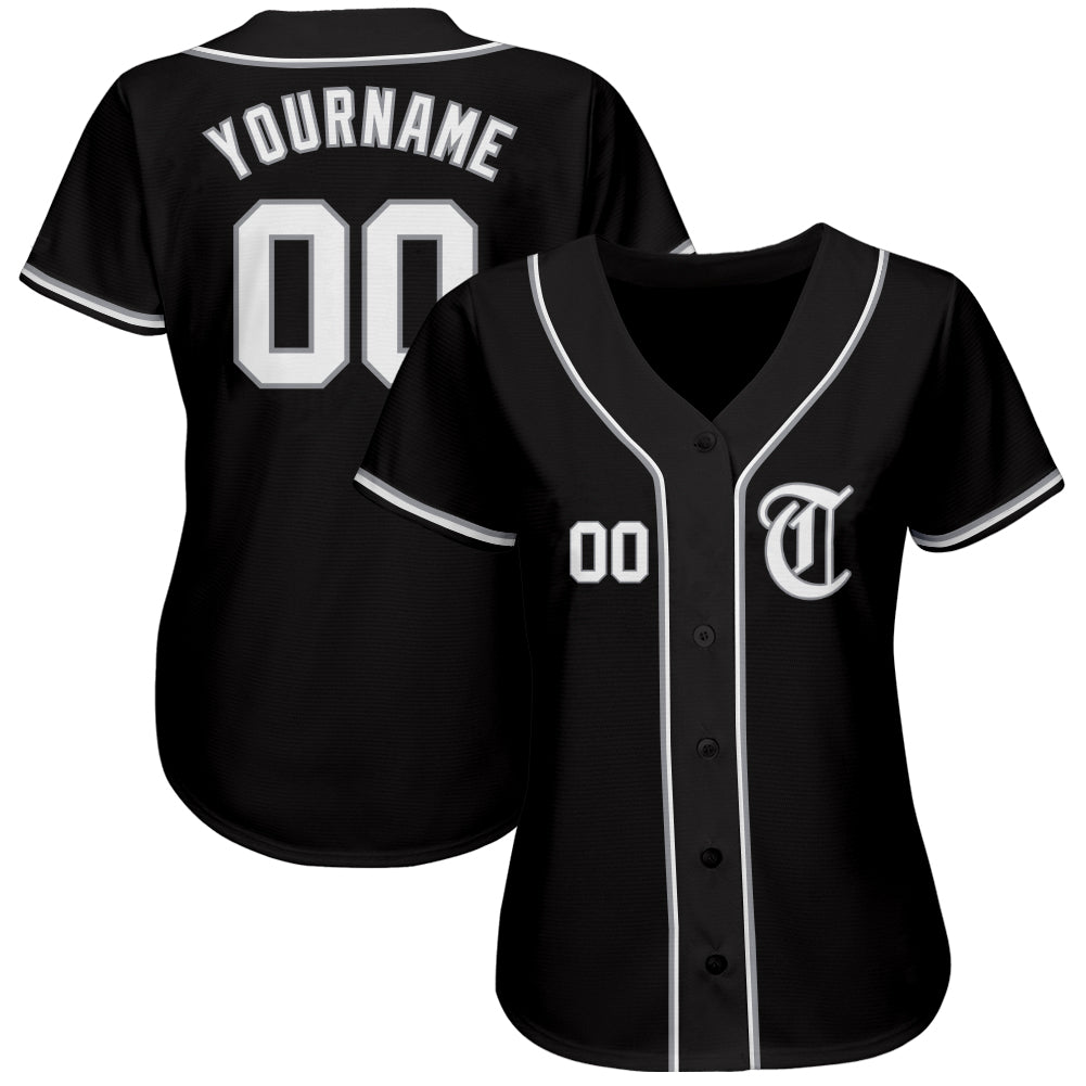 Custom Black White-Gray Authentic Baseball Jersey - Sky-Custom