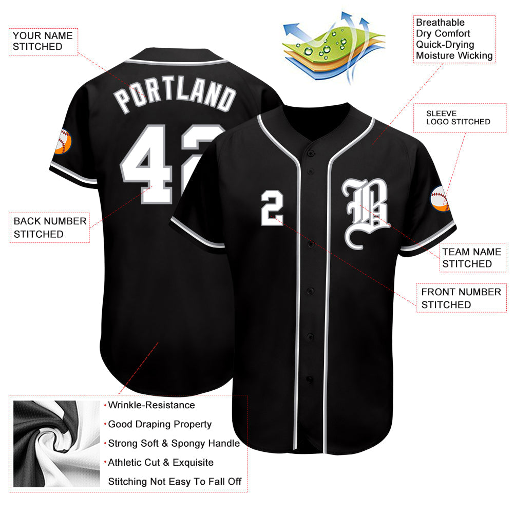 Custom Black White-Gray Authentic Baseball Jersey - Sky-Custom