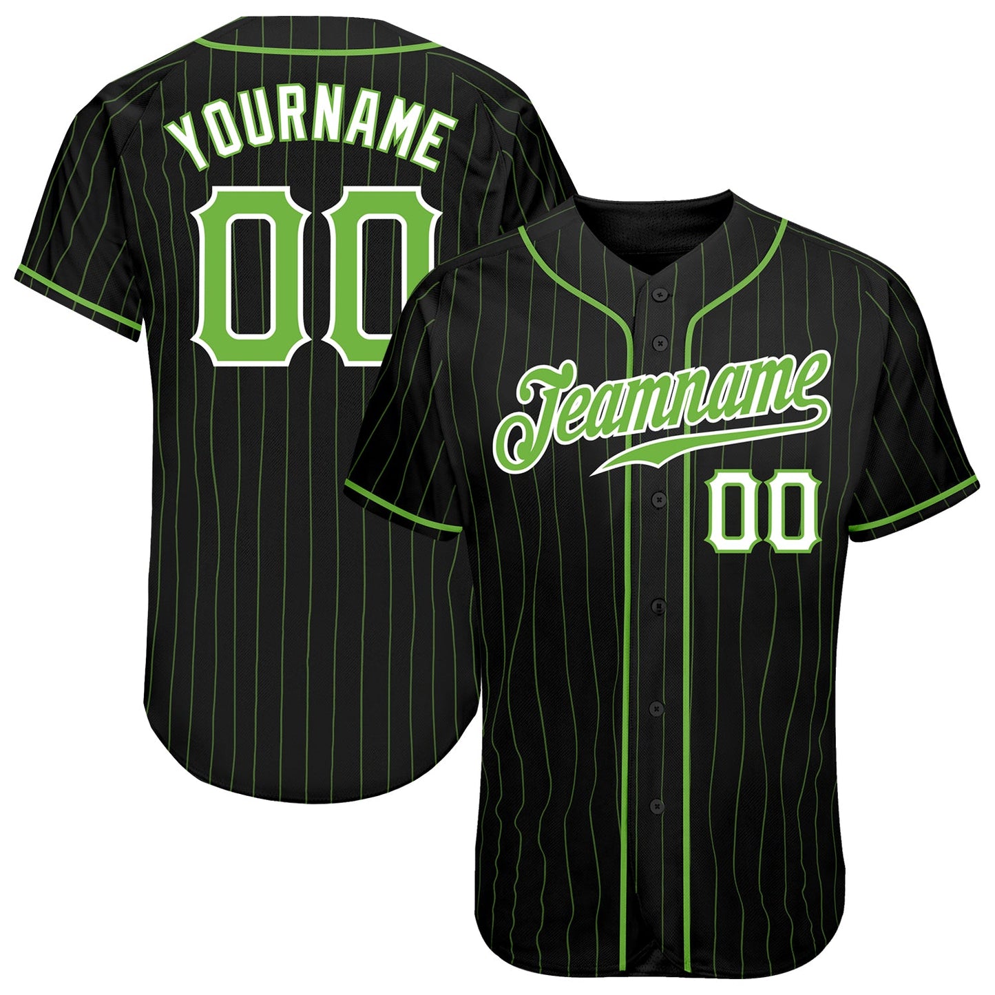 Custom Black Neon Green Pinstripe Neon Green-White Authentic Baseball Jersey - Sky-Custom