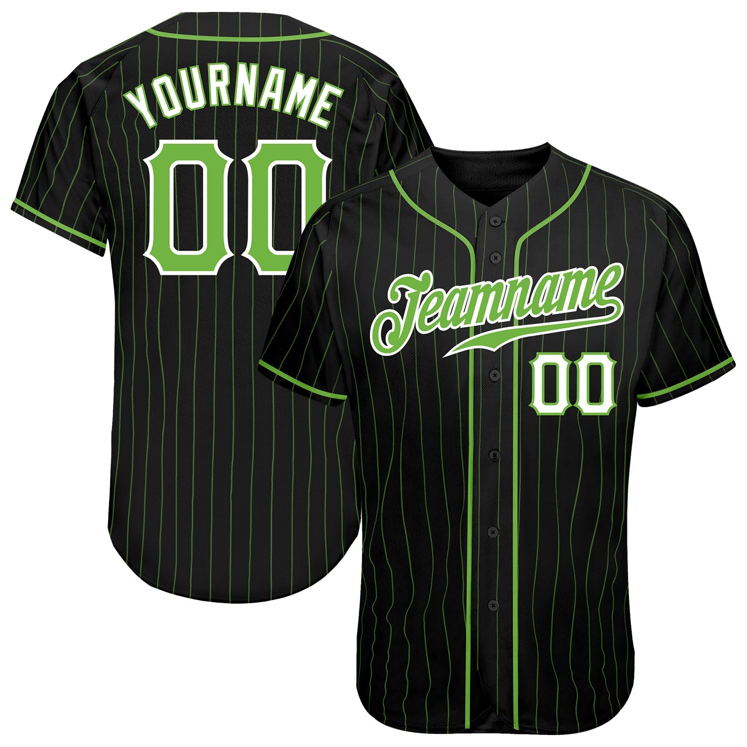 Custom Black Neon Green Pinstripe Neon Green-White Authentic Baseball Jersey - Sky-Custom