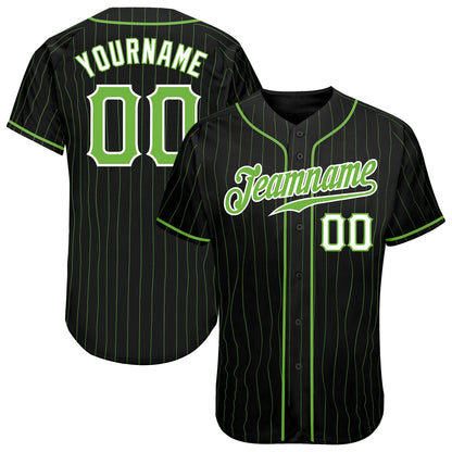 Custom Black Neon Green Pinstripe Neon Green-White Authentic Baseball Jersey - Sky-Custom