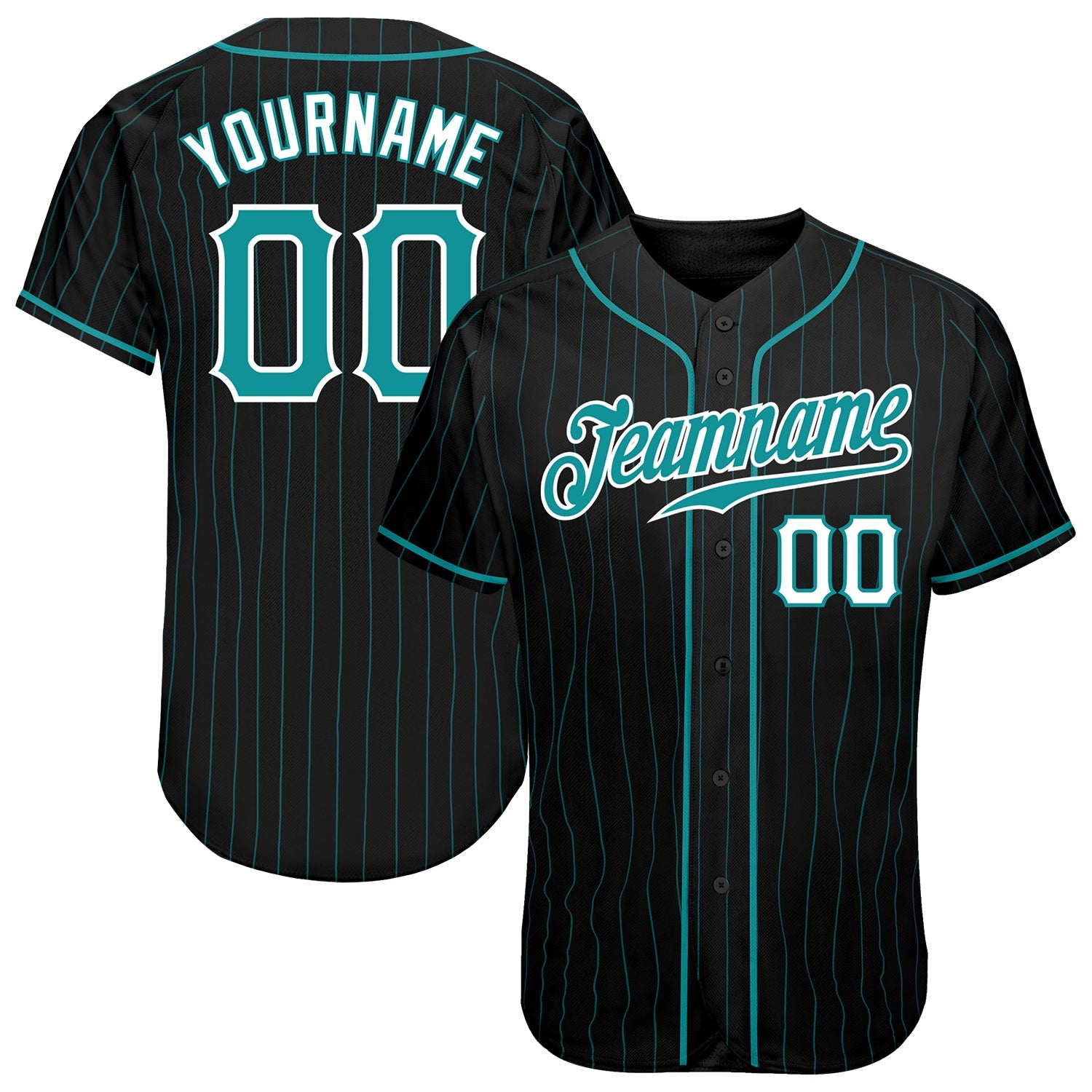 Custom Black Teal Pinstripe Teal-White Authentic Baseball Jersey - Sky-Custom