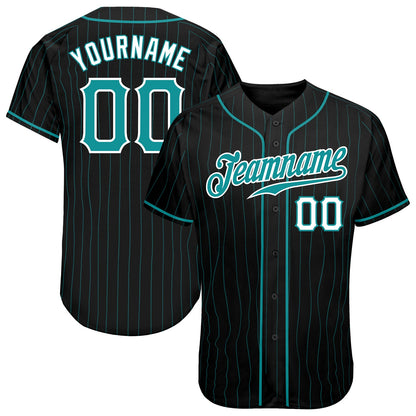 Custom Black Teal Pinstripe Teal-White Authentic Baseball Jersey - Sky-Custom