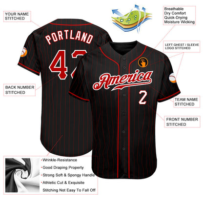 Custom Black Red Pinstripe Red-White Authentic Baseball Jersey - Sky-Custom