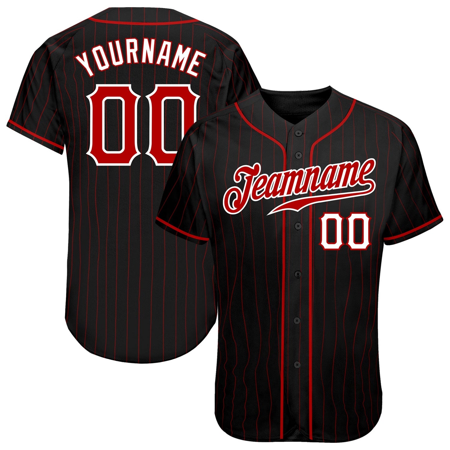 Custom Black Red Pinstripe Red-White Authentic Baseball Jersey - Sky-Custom