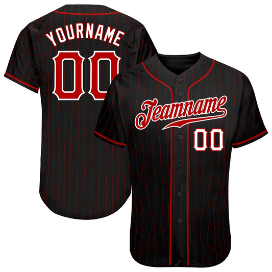 Custom Black Red Pinstripe Red-White Authentic Baseball Jersey - Sky-Custom