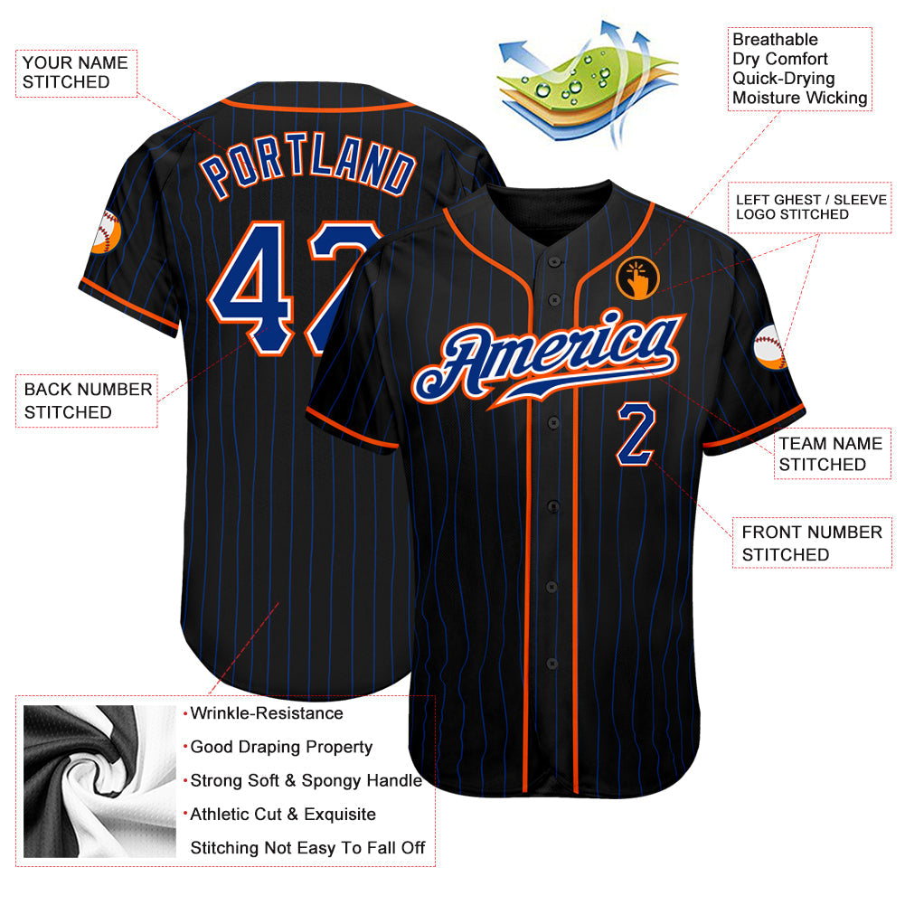 Custom Black Royal Pinstripe Royal-Orange Authentic Baseball Jersey - Sky-Custom