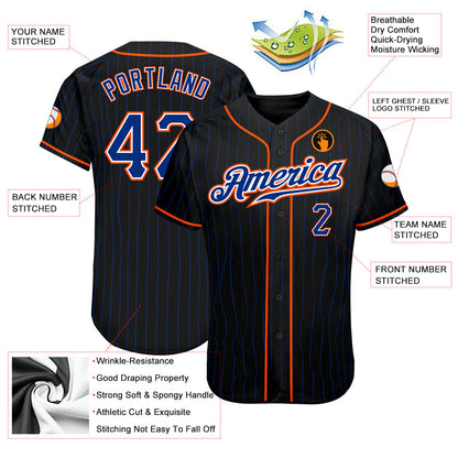Custom Black Royal Pinstripe Royal-Orange Authentic Baseball Jersey - Sky-Custom
