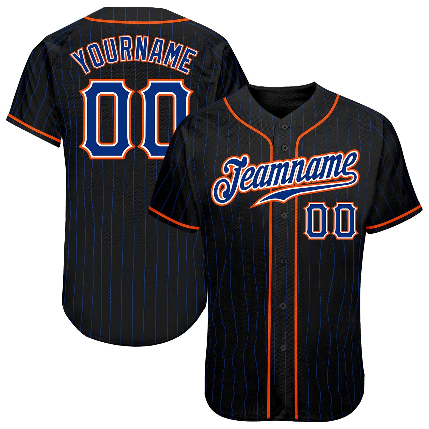 Custom Black Royal Pinstripe Royal-Orange Authentic Baseball Jersey - Sky-Custom