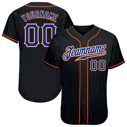 Custom Black Royal Pinstripe Royal-Orange Authentic Baseball Jersey - Sky-Custom
