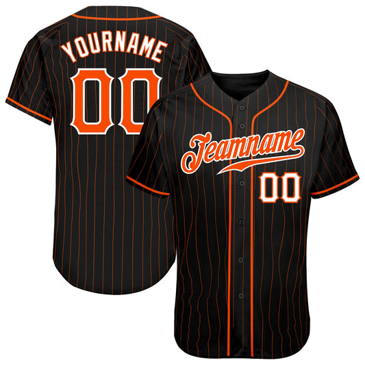 Custom Black Orange Pinstripe Orange-White Authentic Baseball Jersey - Sky-Custom