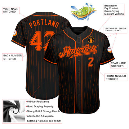 Custom Black Orange Pinstripe Orange-Black Authentic Baseball Jersey - Sky-Custom