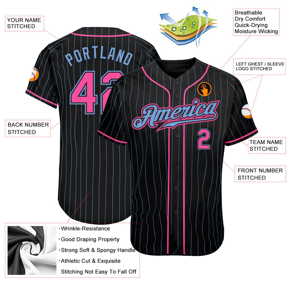 Custom Black Light Blue Pinstripe Pink-Light Blue Authentic Baseball Jersey - Sky-Custom