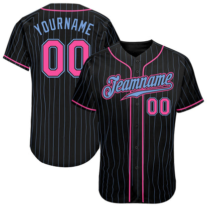 Custom Black Light Blue Pinstripe Pink-Light Blue Authentic Baseball Jersey - Sky-Custom