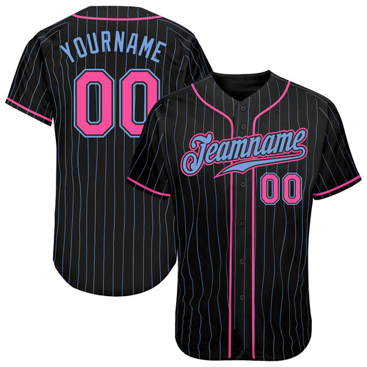 Custom Black Light Blue Pinstripe Pink-Light Blue Authentic Baseball Jersey - Sky-Custom