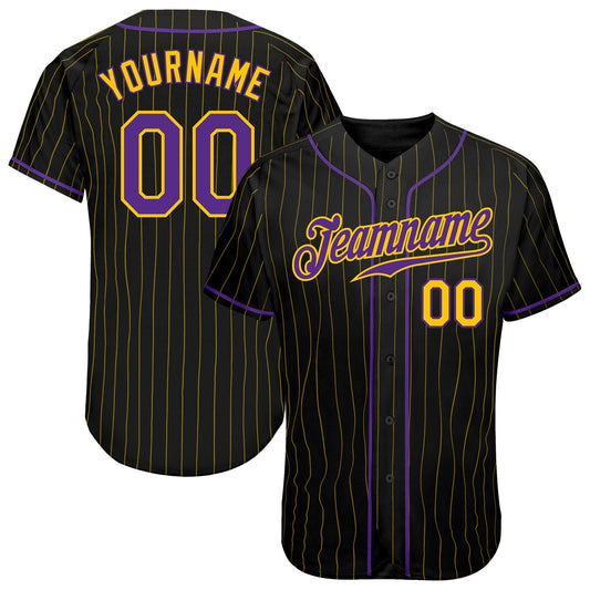 Custom Black Gold Pinstripe Purple-Gold Authentic Baseball Jersey - Sky-Custom