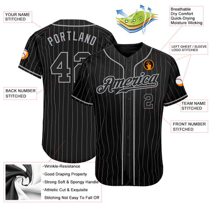 Custom Black Gray Pinstripe Black-Gray Authentic Baseball Jersey - Sky-Custom