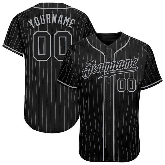 Custom Black Gray Pinstripe Black-Gray Authentic Baseball Jersey - Sky-Custom