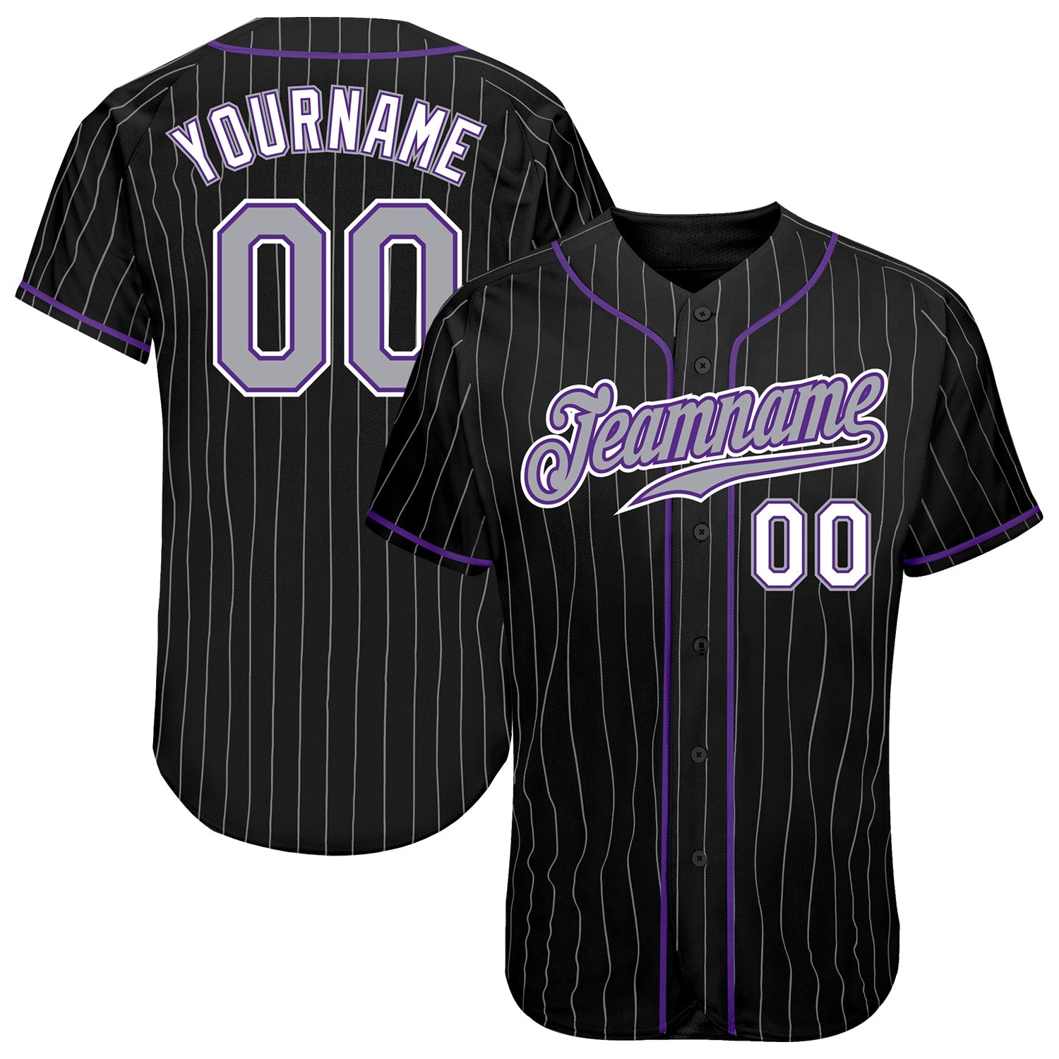 Custom Black Gray Pinstripe Gray-Purple Authentic Baseball Jersey - Sky-Custom