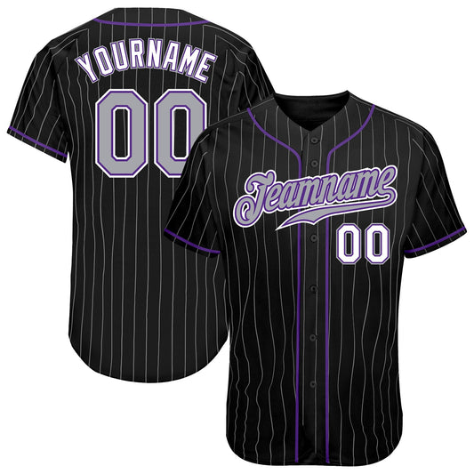 Custom Black Gray Pinstripe Gray-Purple Authentic Baseball Jersey - Sky-Custom