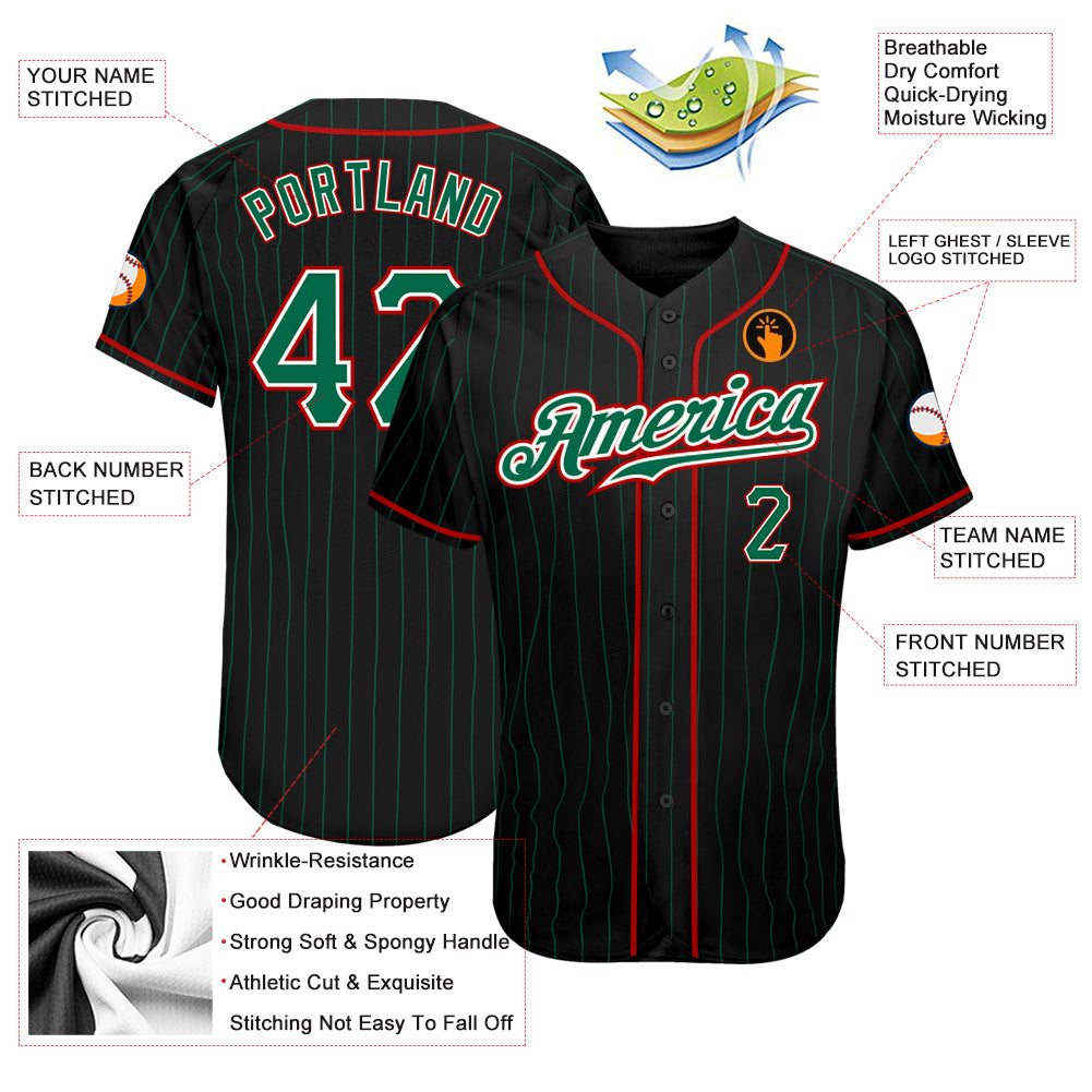 Custom Black Kelly Green Pinstripe Kelly Green-Red Authentic Baseball Jersey - Sky-Custom