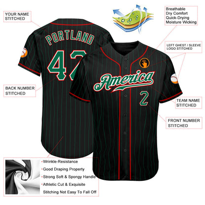 Custom Black Kelly Green Pinstripe Kelly Green-Red Authentic Baseball Jersey - Sky-Custom