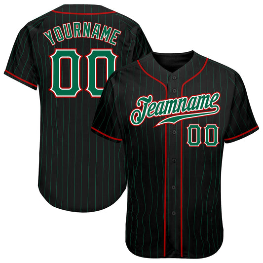 Custom Black Kelly Green Pinstripe Kelly Green-Red Authentic Baseball Jersey - Sky-Custom