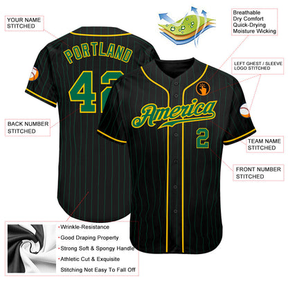 Custom Black Kelly Green Pinstripe Kelly Green-Gold Authentic Baseball Jersey - Sky-Custom