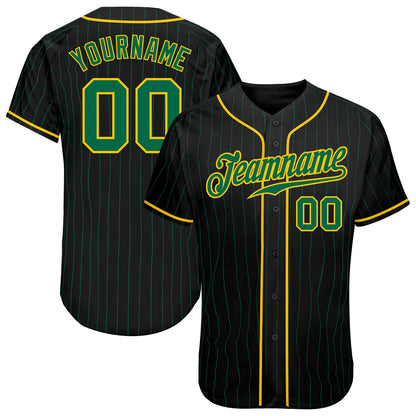 Custom Black Kelly Green Pinstripe Kelly Green-Gold Authentic Baseball Jersey - Sky-Custom