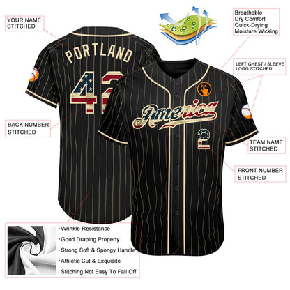Custom Black Cream Pinstripe Vintage USA Flag-Cream Authentic Baseball Jersey - Sky-Custom