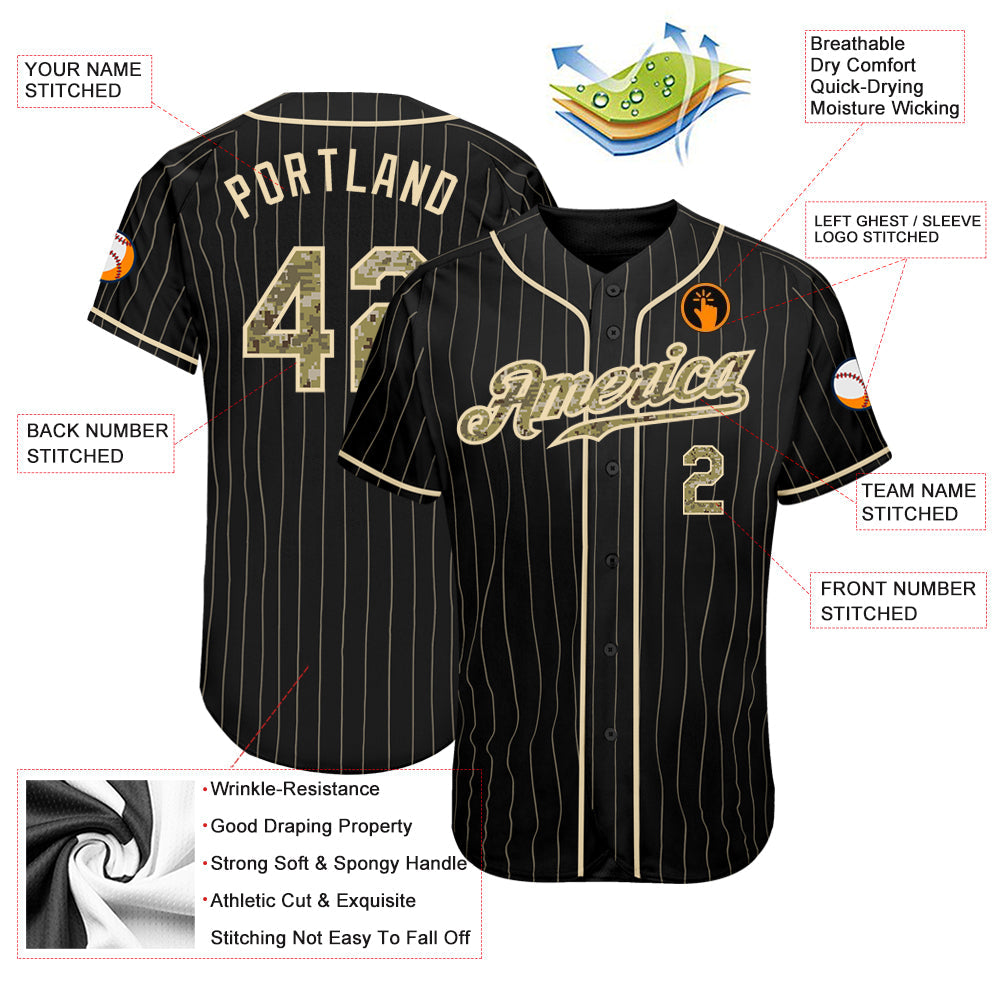 Custom Black Cream Pinstripe Camo-Cream Authentic Baseball Jersey - Sky-Custom