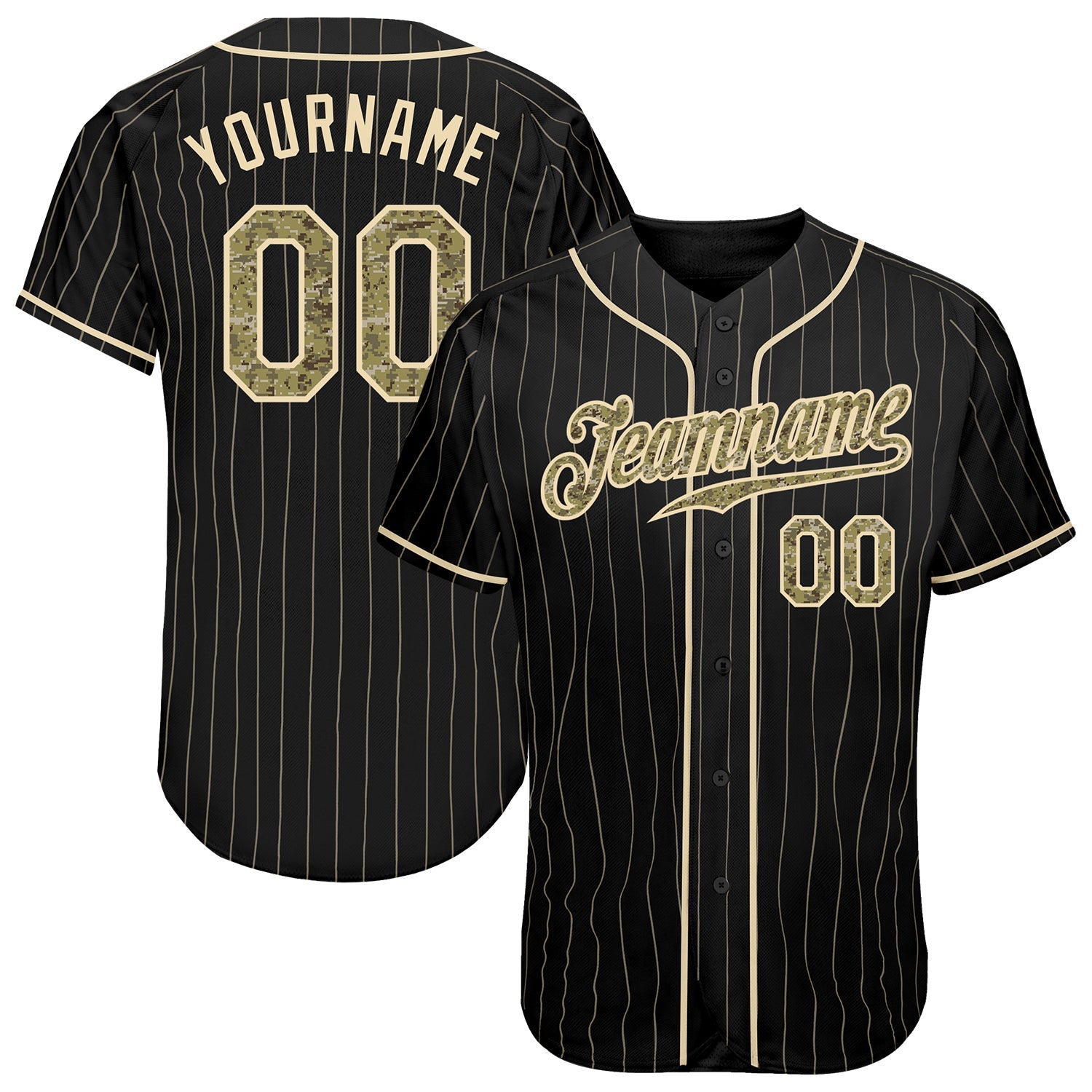 Custom Black Cream Pinstripe Camo-Cream Authentic Baseball Jersey - Sky-Custom