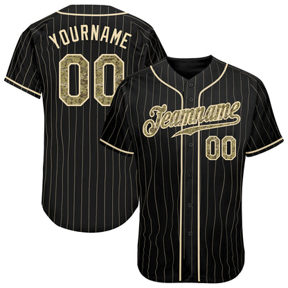 Custom Black Cream Pinstripe Camo-Cream Authentic Baseball Jersey - Sky-Custom